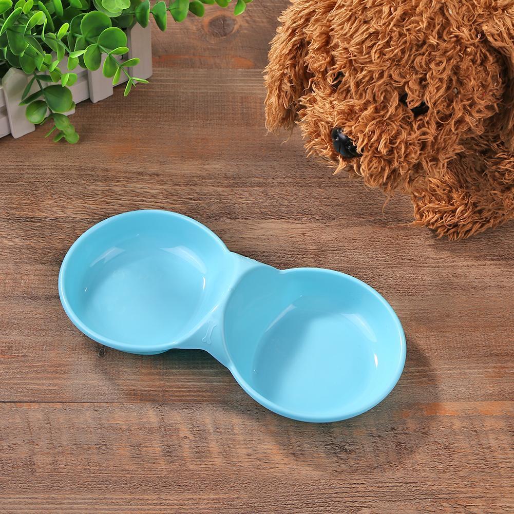 Dog Cat Double Bowl Puppy Food Water Feeder Pets Drinking Dishes (Blue)
