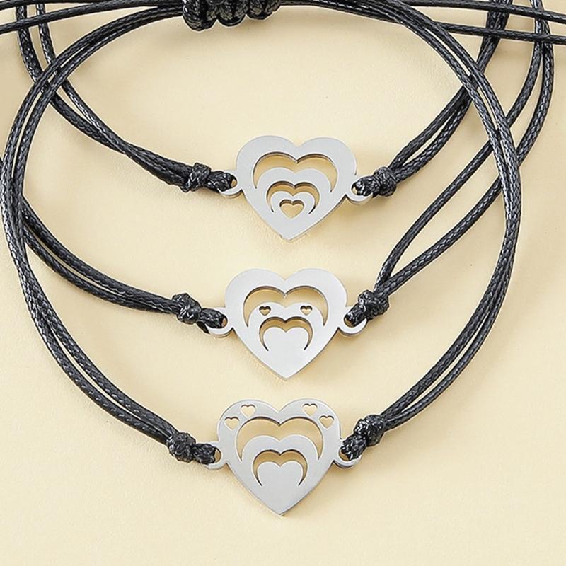 3Pieces/set Personality Stainless Steel Hollow Double Heart Bracelet Mother Son