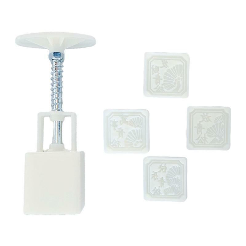 30g Moon Cake Molds Set for Mid-Autumn DIY Pastry 4x Square Green Pine Pattern