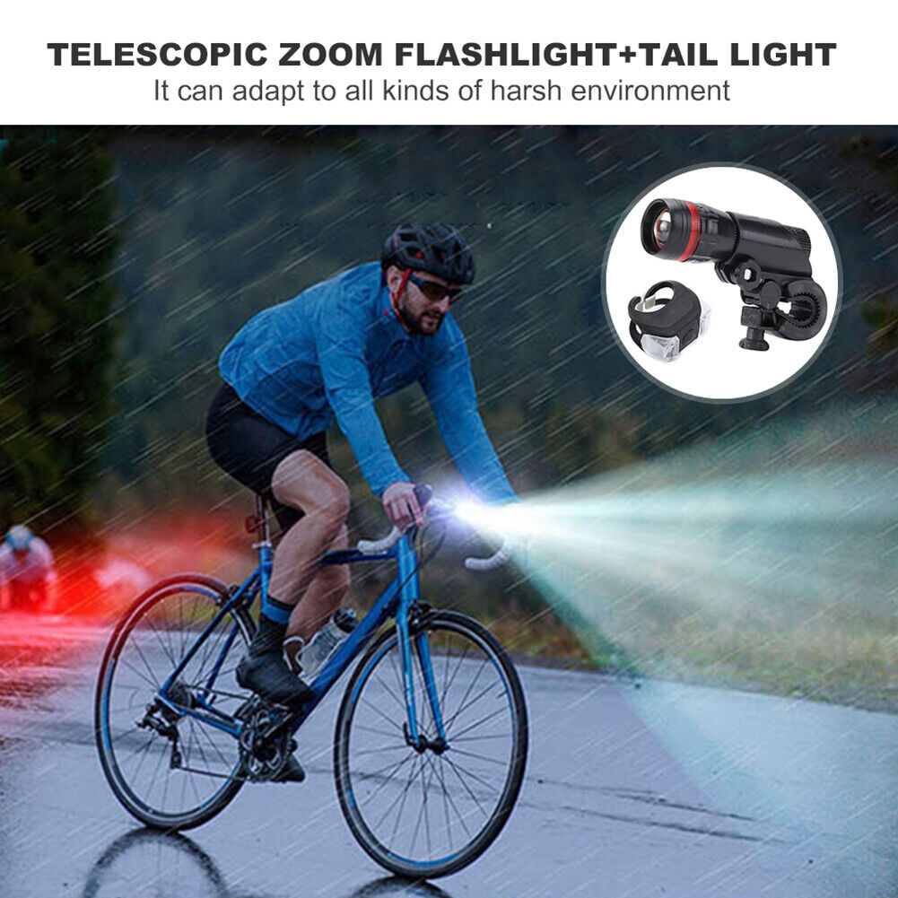 2pcs Zoom 3W LED MTB Bike Warning Flashlight Waterproof Taillight Headlight