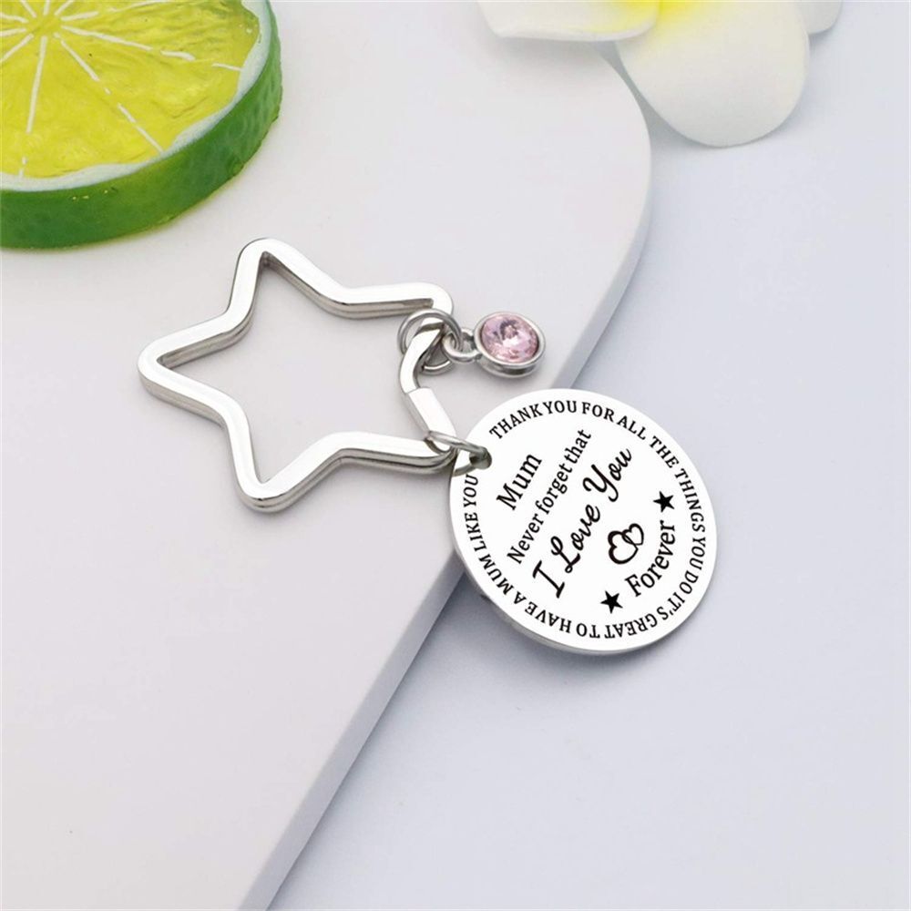 Star Engraved Stainless Steel Round Mother's Day Keyring Keychain Key Chains