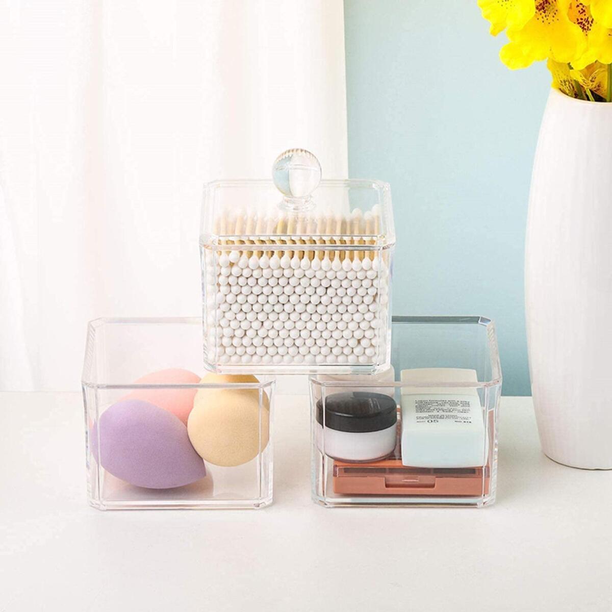 Clear Stackable Cotton Pad Storage Box with Cover Organizer Chic Cosmetic Holder