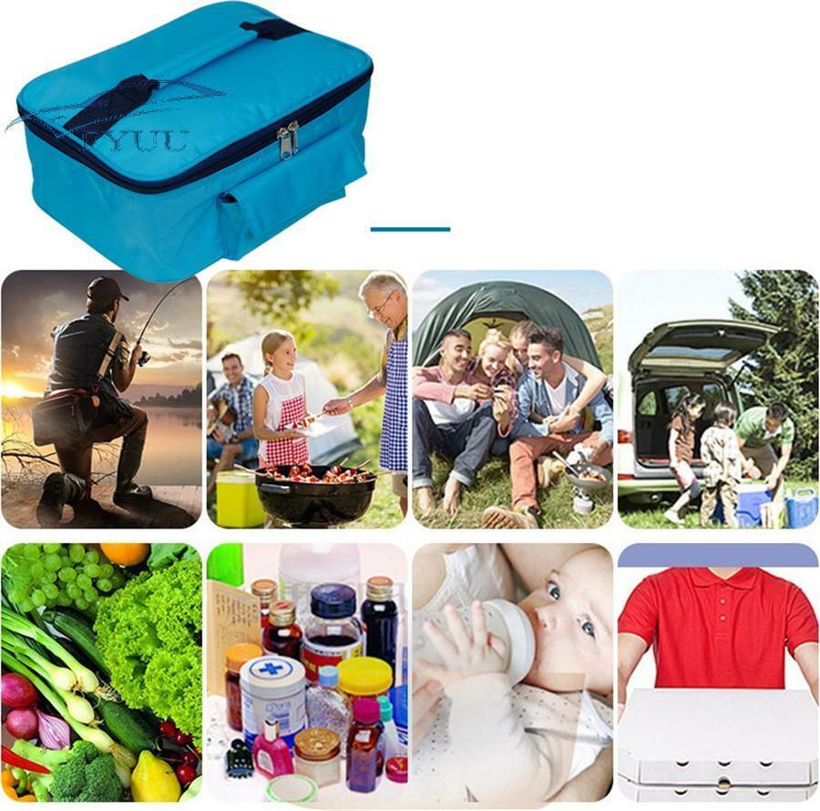 Blue Heating Bag Drive Picnic Camping Electric Oven Mini Hot Food Bento Tote