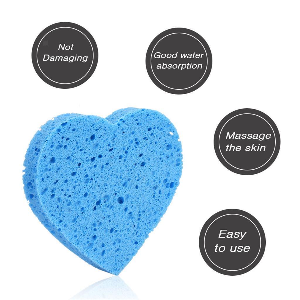 5x Heart Shape Face Cleansing Puff Cosmetic Removal Natural Cellulose Sponge