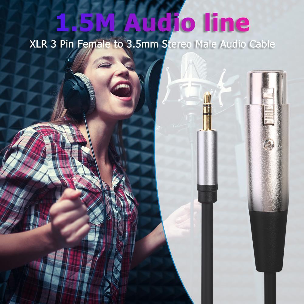 1.5m XLR 3pin Female to 3.5mm TRS Male Audio Adapter Cable for Microphone