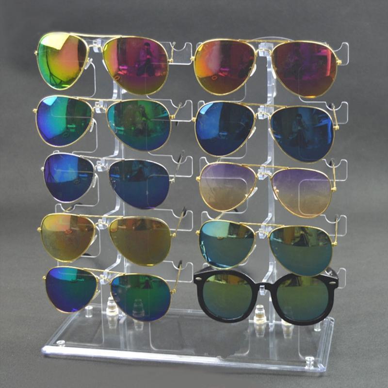 Two Row Sunglasses Rack 10 Pairs Glasses Holder Display Stand Transparent