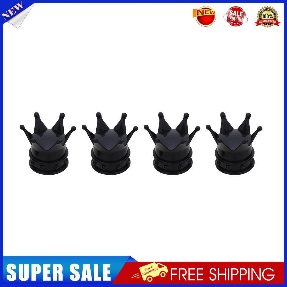 4pcs Universal Crown Style Car Tire Air Valve Stem Caps Dust Covers (Black)