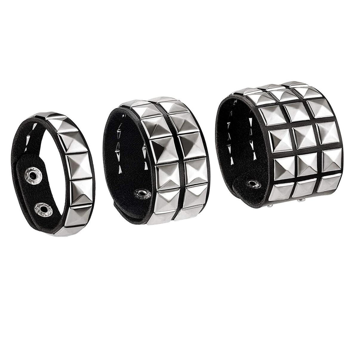 3Pcs PU Studded Punk Bracelets for   Buckle Cuffs Gothic Rivet Cuff