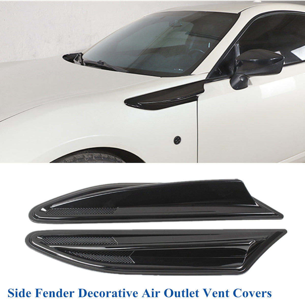 2 Pcs Plastic Glossy Black Car Side Fender Decorative Fin Air Outlet Vents Cover