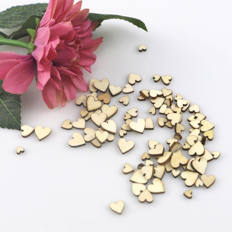 100pcs Mixed Love Heart Shape Wooden Wedding Table Scatter Decor Rustic Crafts