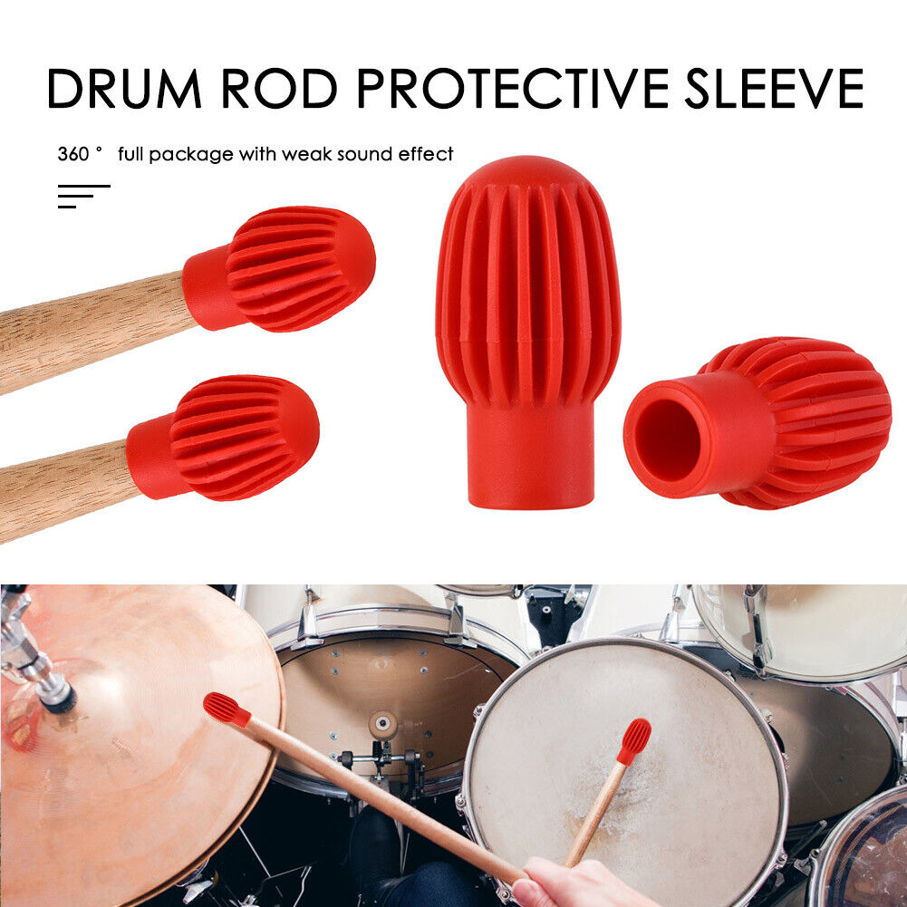 2x Silicone Drum Stick Sleeve Drumstick Practice Tips Mute Damper (Red)