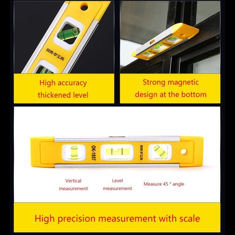 Upgraded 9-Inch Magnetic Square Level with 3 Vials Aluminum & ABS Made Small