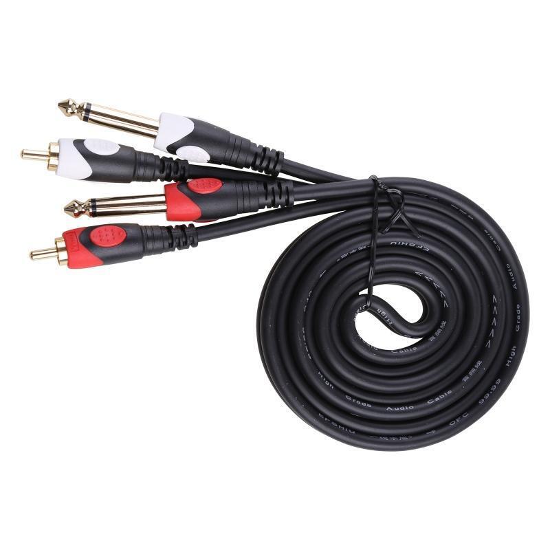 Dual Male Mono 6.35mm to Dual RCA Male Mono Splitter Y Cable Insert Cable 1.5M