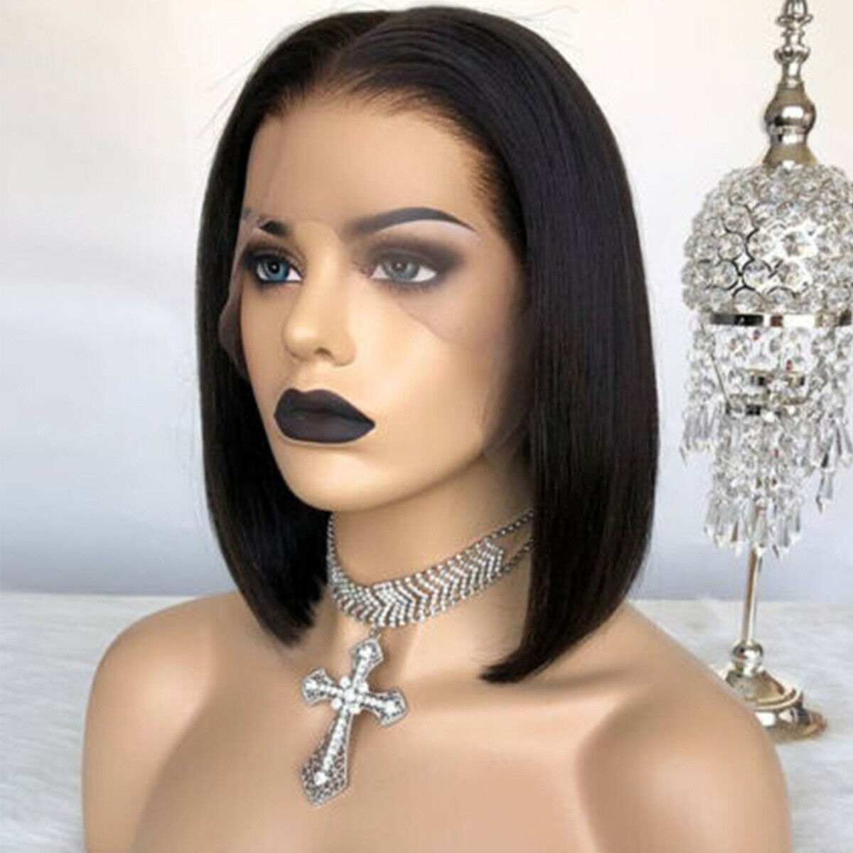 Black Lace Front Wigs Brazilian Virgin Human Hair Wigs Short Straight Bob Wigs