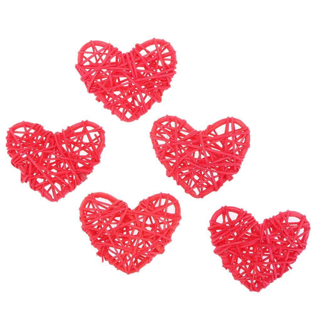 5pcs Heart Rattan Ball DIY Ornament Birthday Wedding Party Decor Gift(Red)