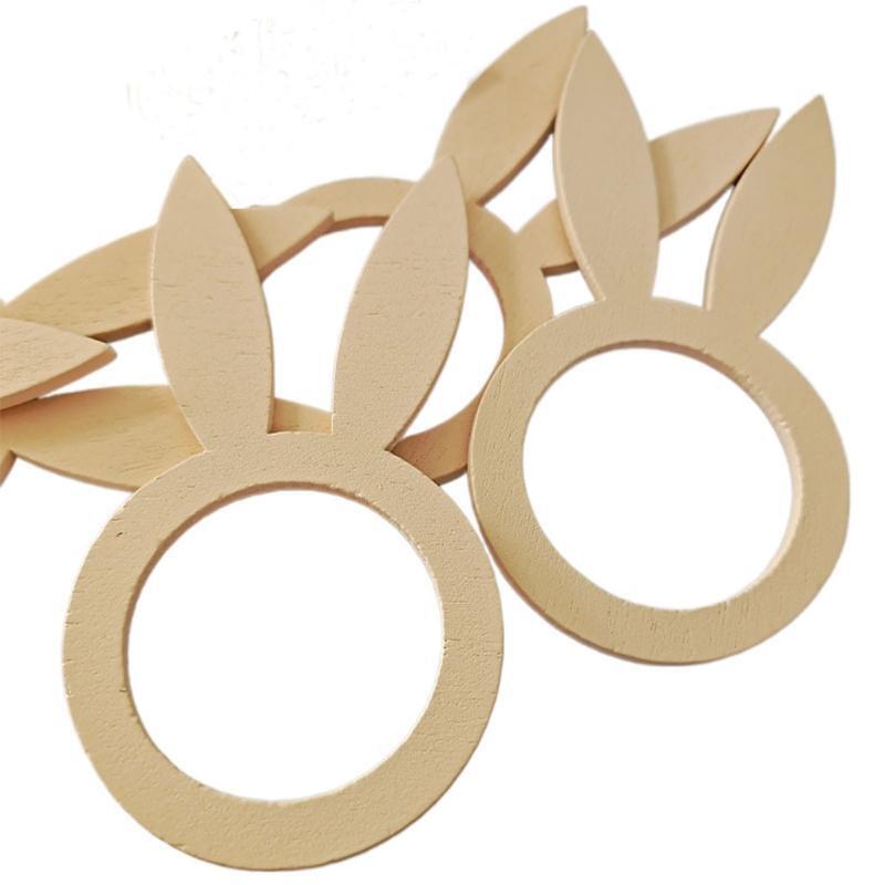 10pcs Easter Napkin Rings Wooden Bunny Ear Holder Centerpiece Desktop Decoration