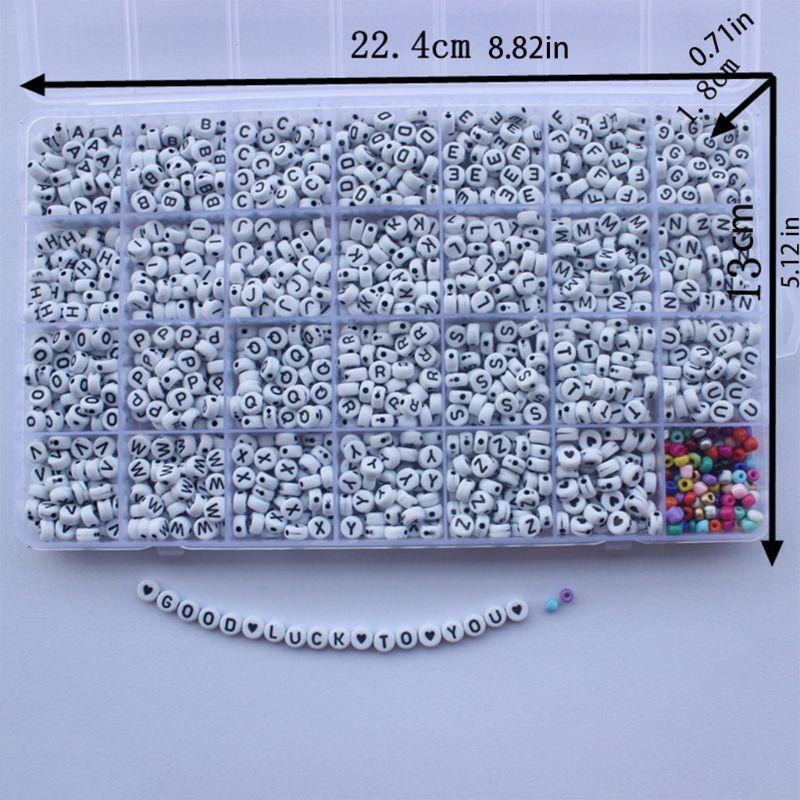 1600Pcs Black A-Z Letter Alphabet Heart White Round Beads DIY Jewelry Making