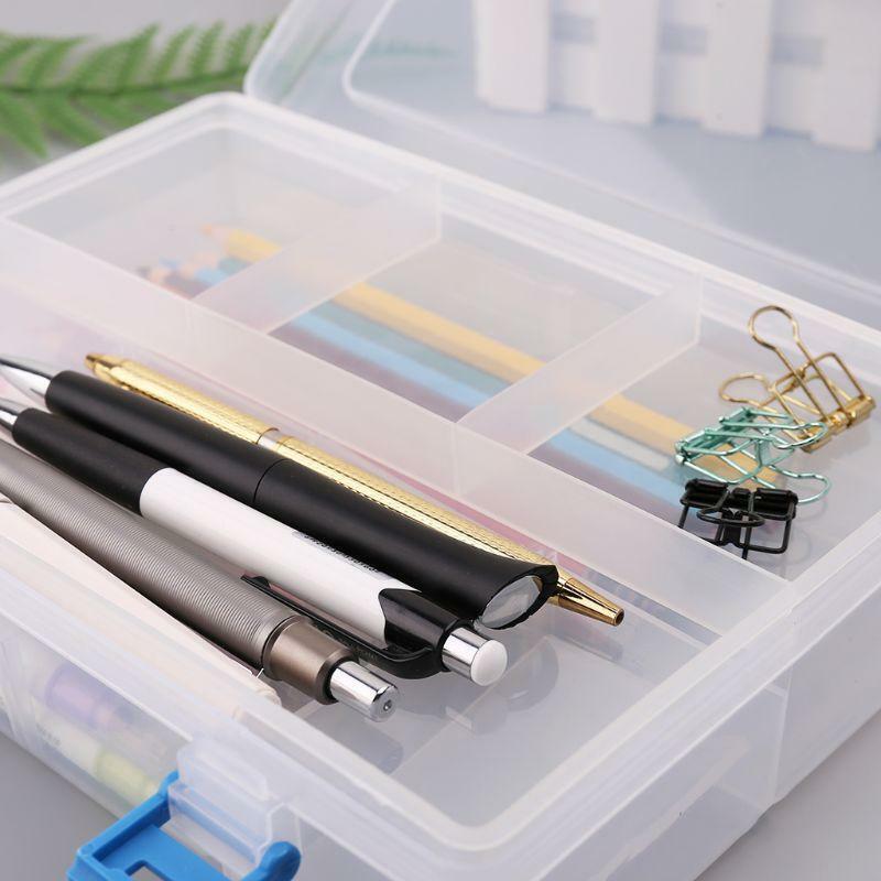 Double Layer Pencil Case Transparent Plastic Pen Storage Box Kids Stationery