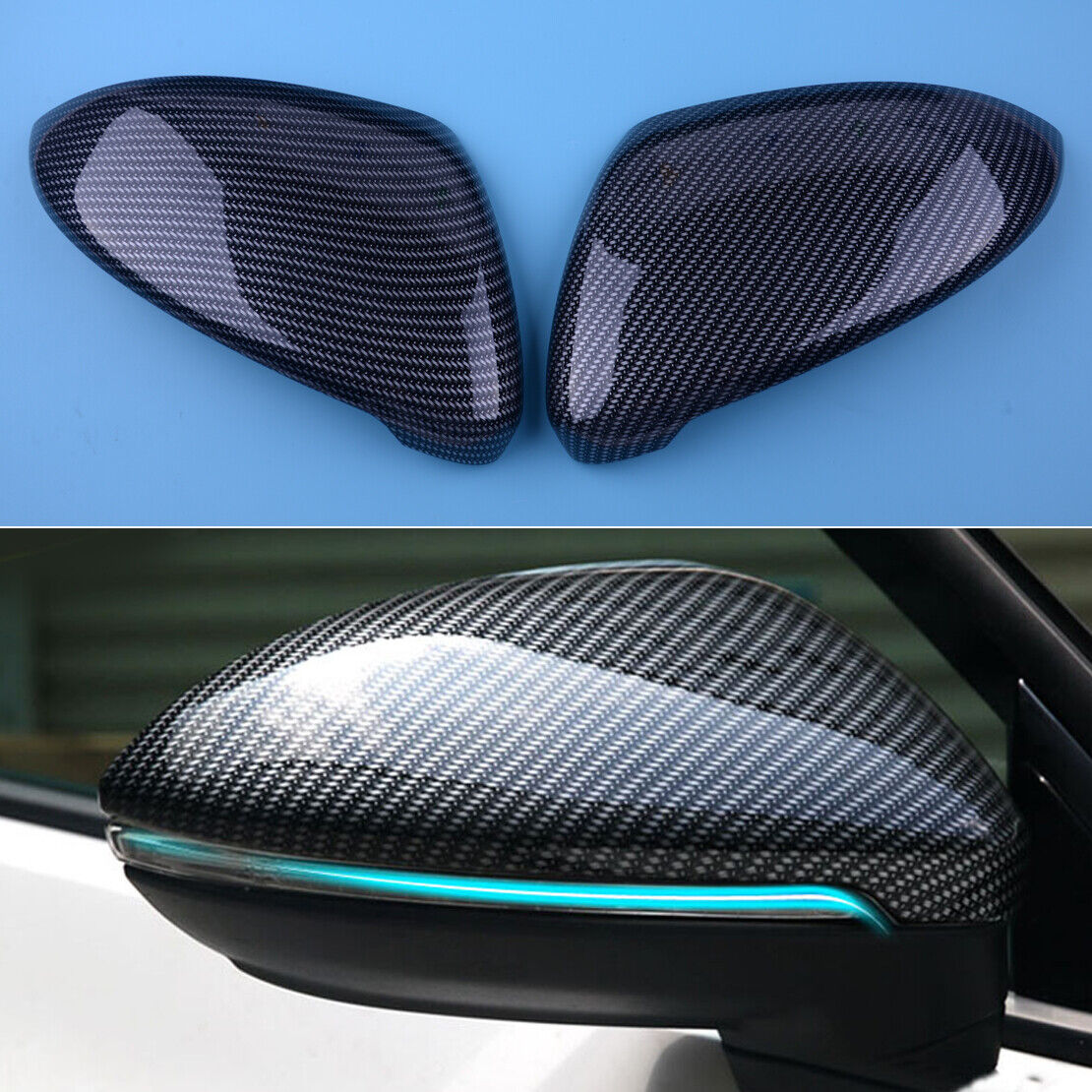 Left+Right Side Mirror Cover Trim Carbon Fiber fit for VW Golf 7 MK7 14-18 Ly