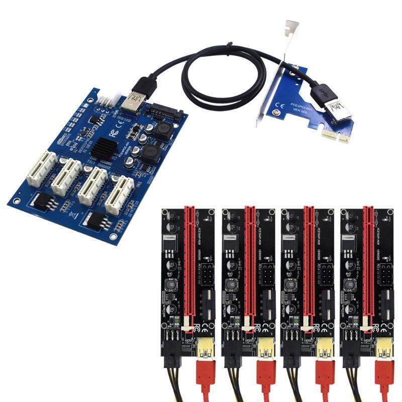 009S PCI-E Riser Card Set PCIe 1X to 4 Port 1X X4 X8 X16 Adapter Multiplier Pcie