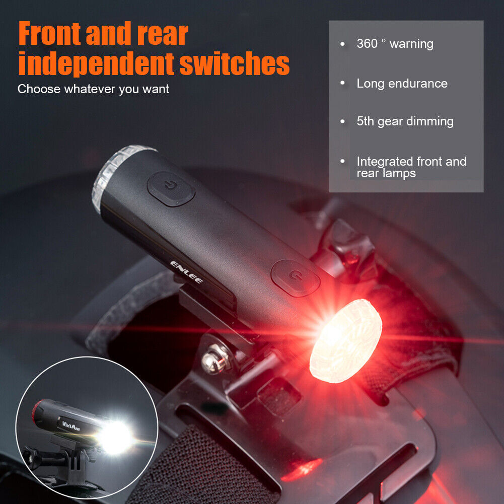 ENLEE Bicycle Helmet Light USB MTB Waterproof Front Rear Light Flashlight