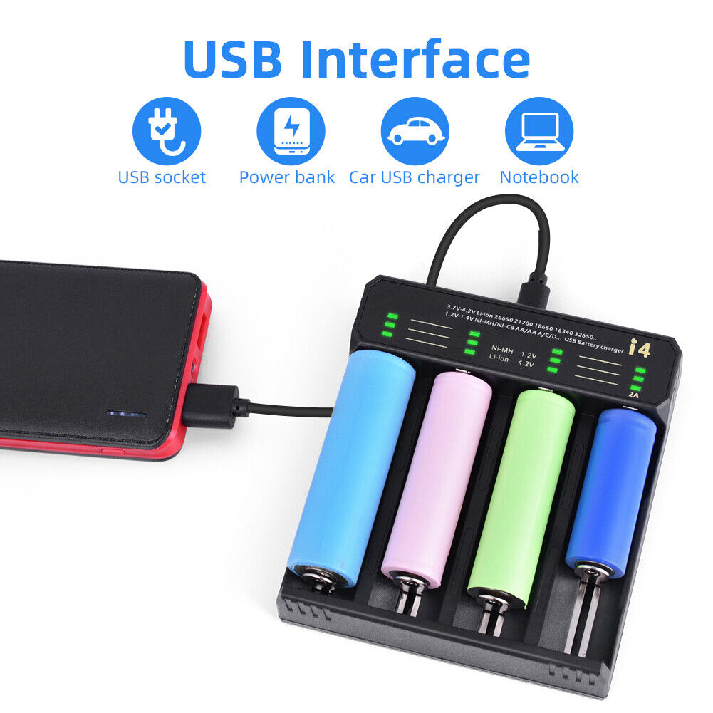 Essager 4 Slot Rechargeable Battery Charger for 18650 Lithium Ni-MH (i4)