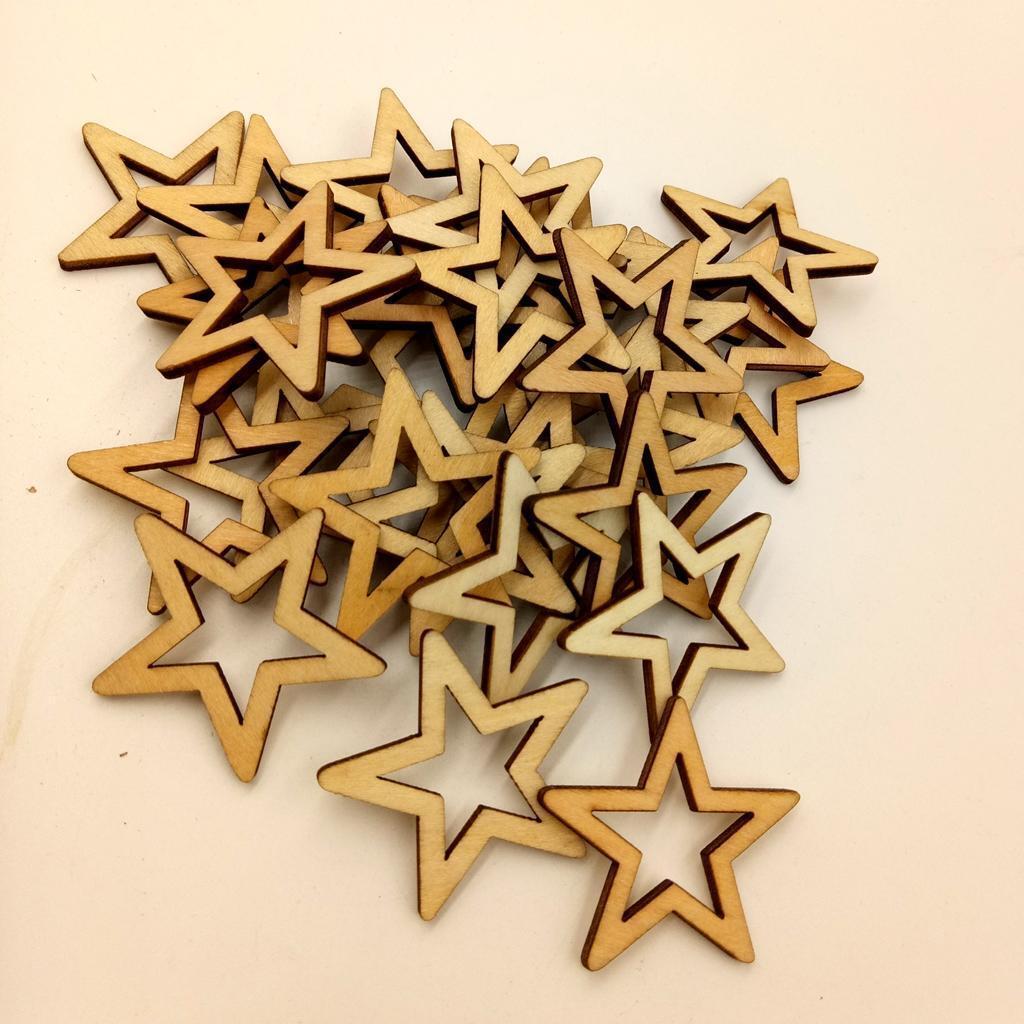 75 Pieces Unfinished Hollow Star Shape Wooden Embellishments 30 / 50mm