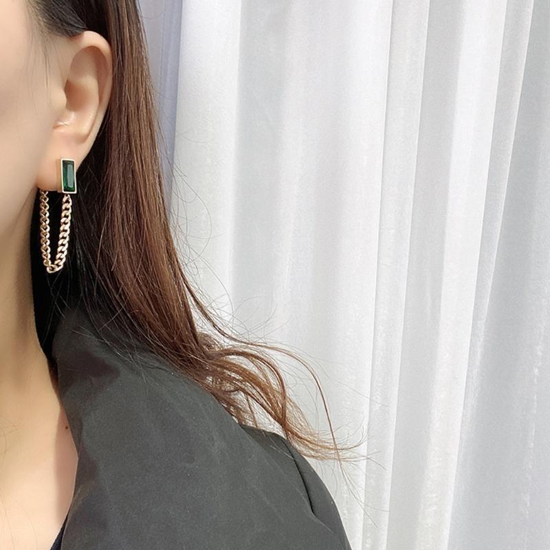 1 Pair Green Tassel Stainless Steel Earrings Temperament High Sense Earrings
