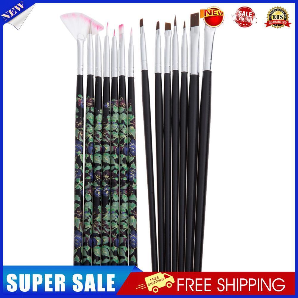 NEW 14 x UV Gel Acrylic Nail Art Flat Brush Painting Tool Set Manicure