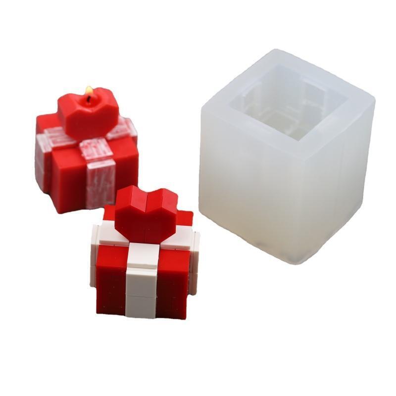 Building Blocks Candle Mold Heart Gift Box Shape Silicone Fondnat Cake Mold
