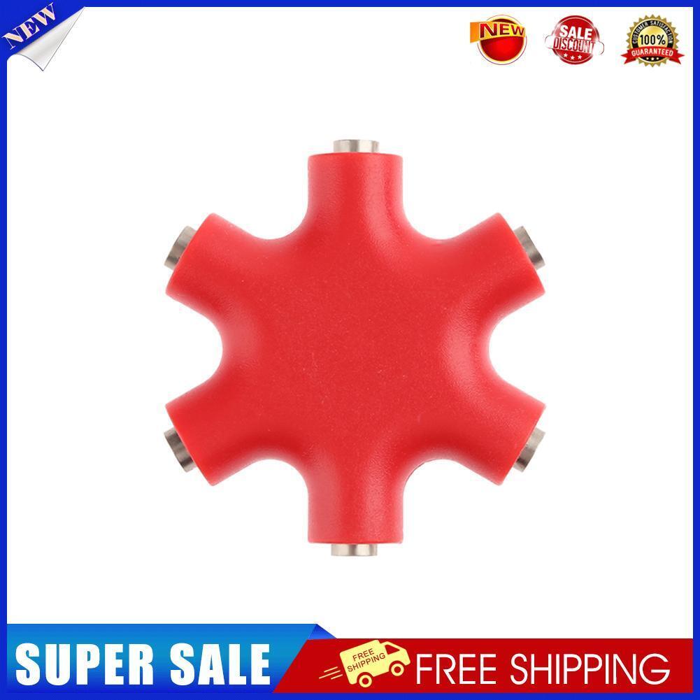 3.5mm Jack 6 Way Multi Port Hub Aux Headphone Audio Cable Adapter (Red)