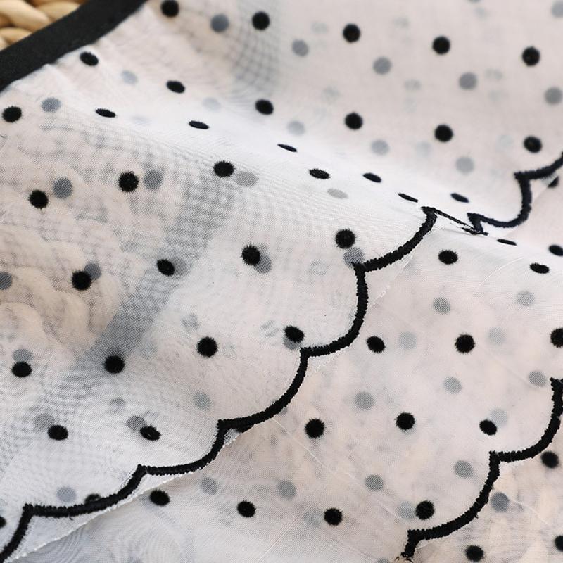Women Polka Dot Faux Collar Shawl Double Layer Lace-Up Sunscreen Mini Poncho