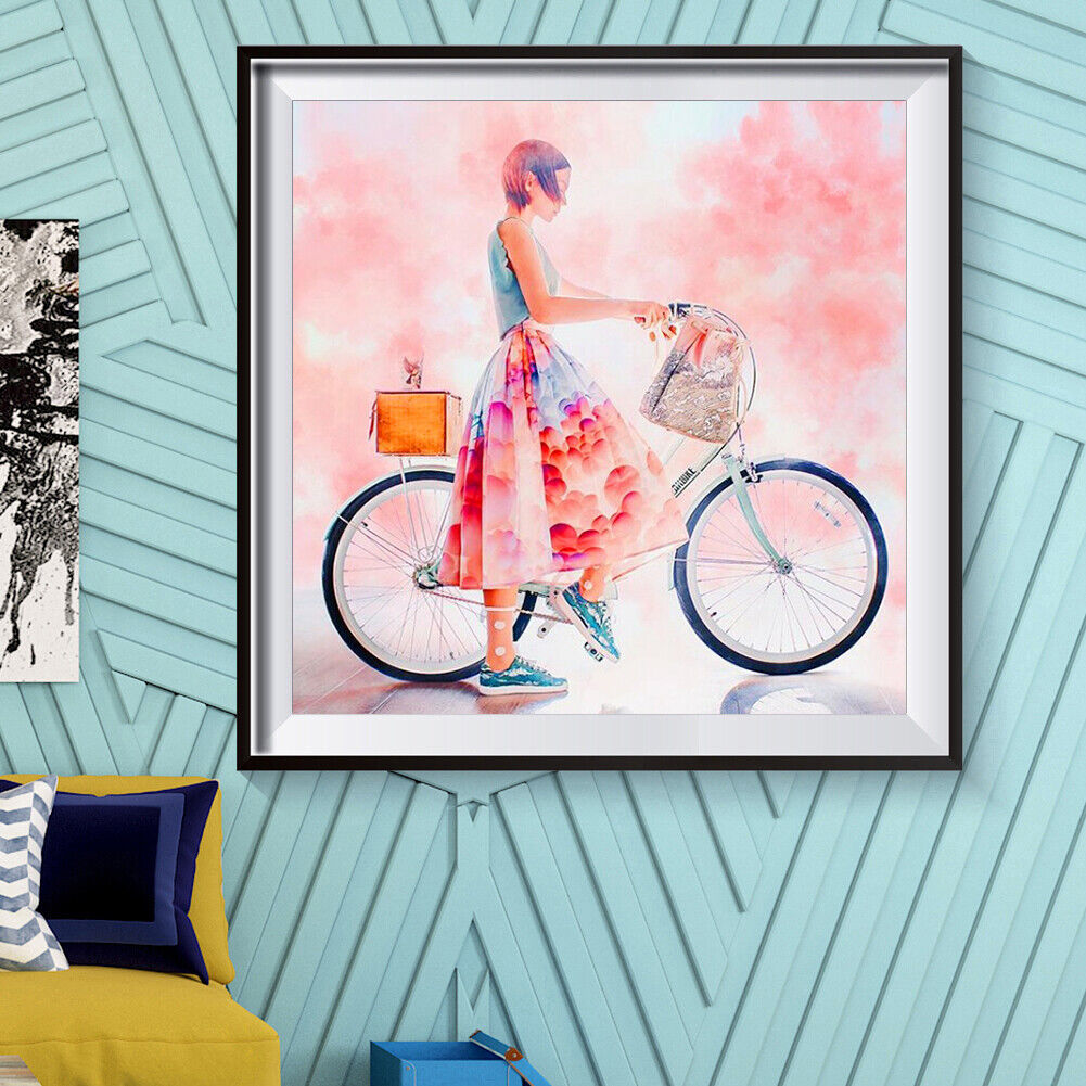 5D DIY Living Room Riding Bicycle Girl Full Round Drill Diamond Painting