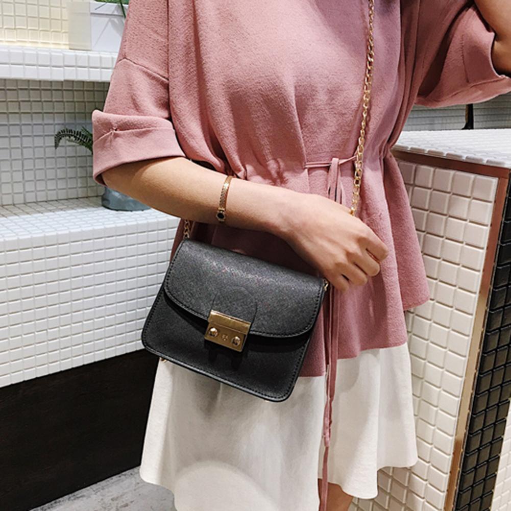 Women Messenger Shoulder Bag Leather Office Ladies Small Handbag (Black)