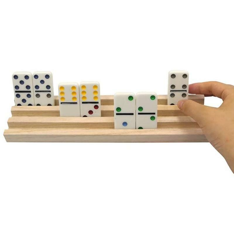 Wooden Domino Train Domino Trays  4 Solid Wood Domino Holders with Tilted