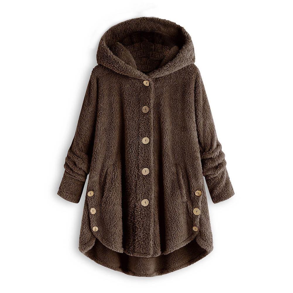Pure Color Hoodies Overcoat Irregular Coat Women Loose Outwear (Coffee 2XL)