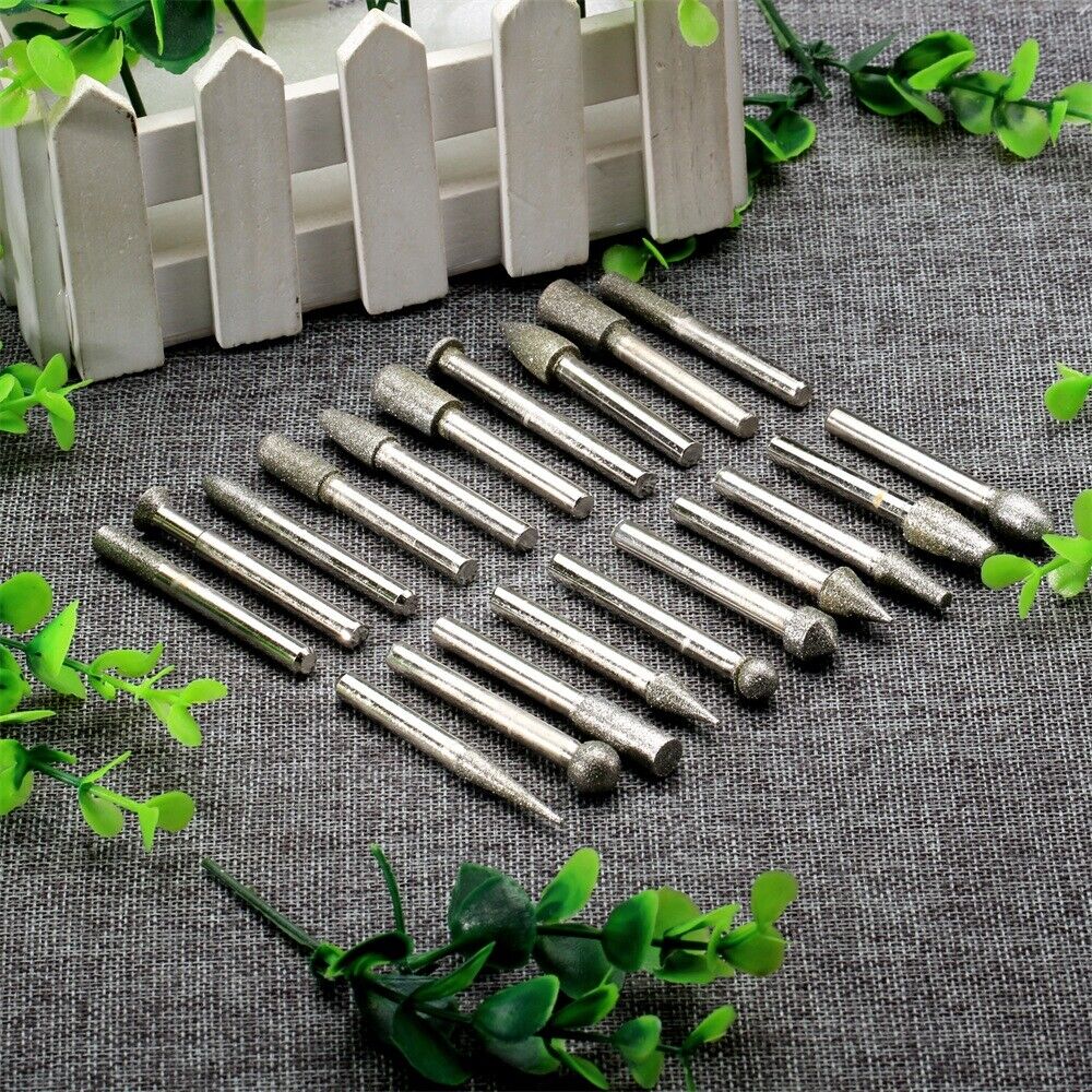 20Pcs Diamond Coated Rotary Die Grinder Points Burrs burr 6mm shank Grit 120