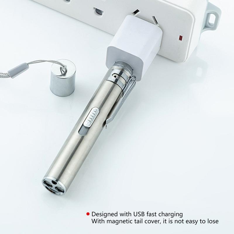 Mini Stainless Steel Torch Lights with USB Charging Port Use for Camping Outdoor