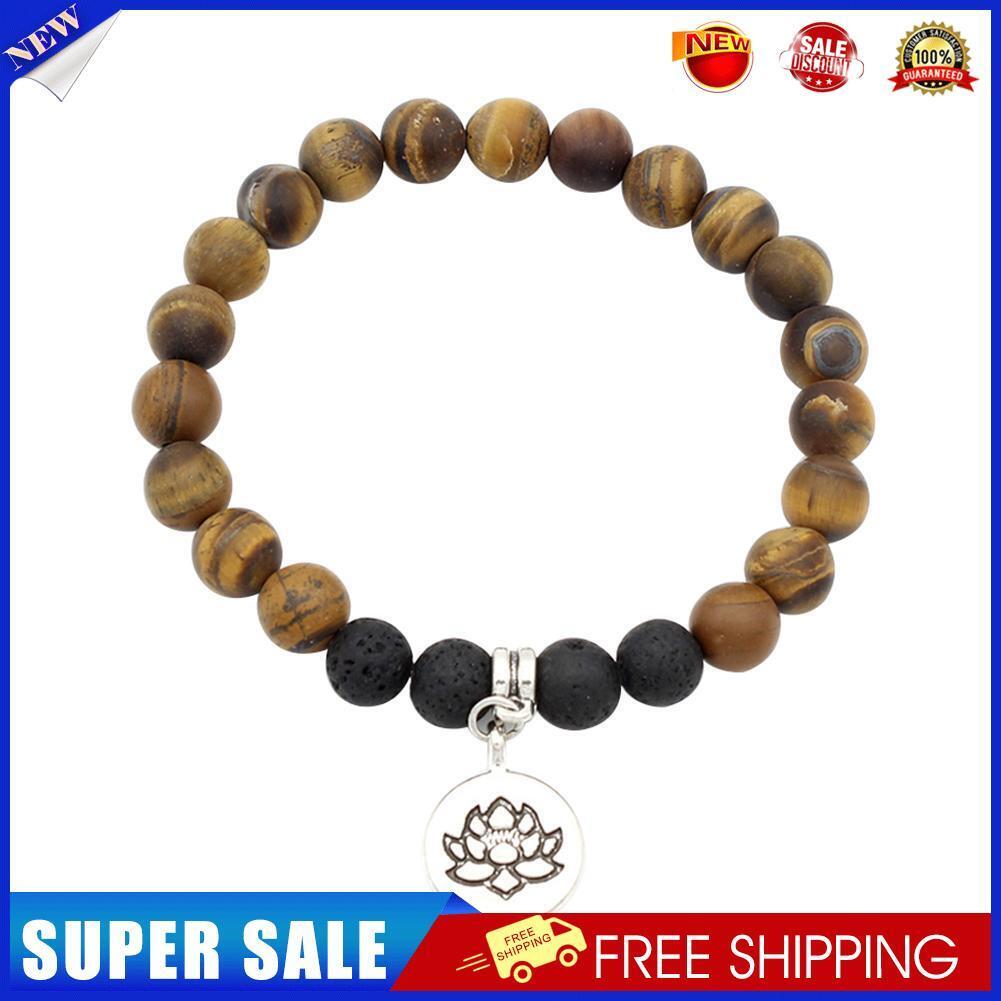 Fashion Women Tiger Eye Stone Flower Pendant Strand Bracelet Jewelry Gift