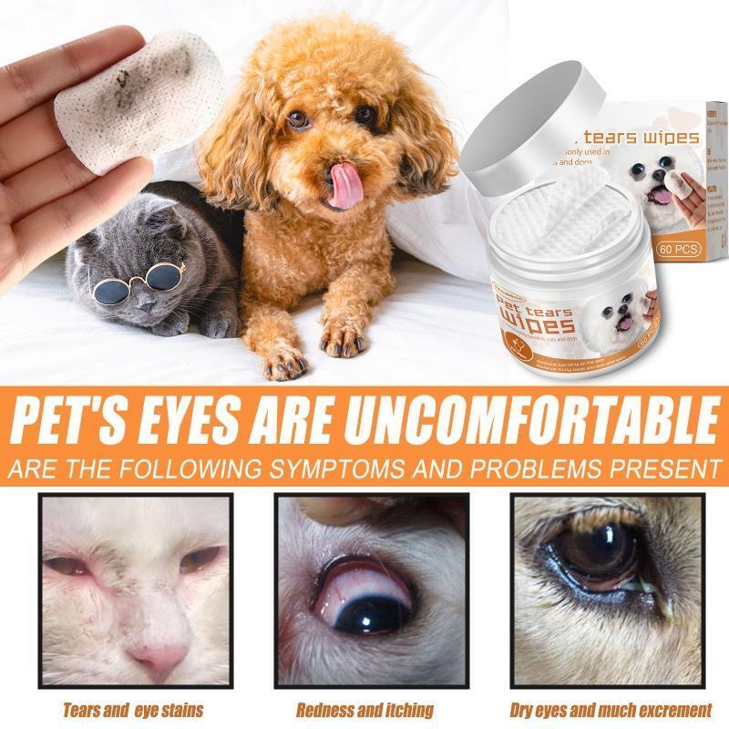 Pet Eye Wipes for Dogs and Cats Add Natural Plant Extracts 60-Count Soft Pads