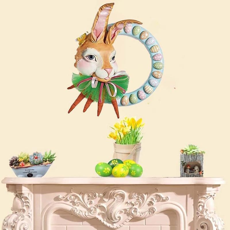 Easter Cottontail Rabbit Wreath Cartoon Bunny Carrot Egg Garland Ornament