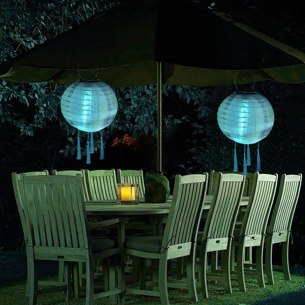 Solar Nylon Lantern Lamp Waterproof Outdoor Hanging Lamp Decor (Light Blue)