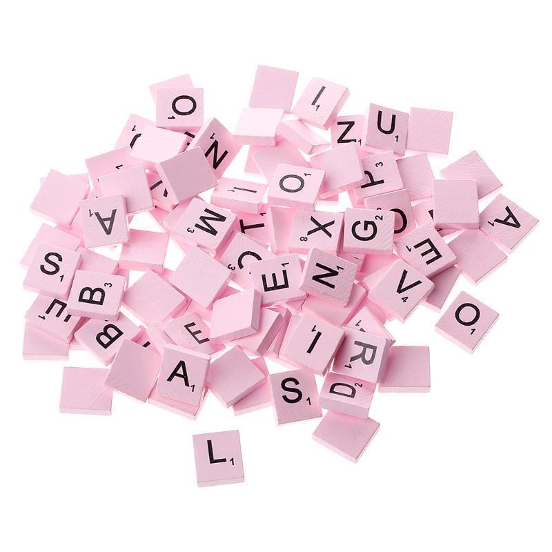 100Pcs Wooden Colourful Tiles Mix Letters Varnished Alphabet