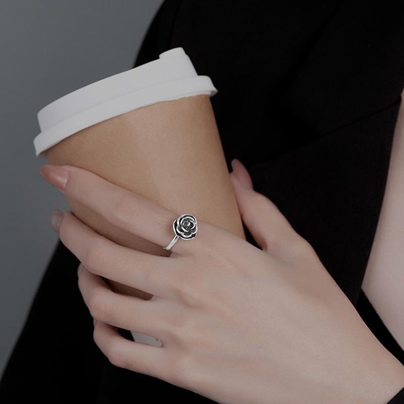 Rose Flower Anti Wolf Ring Self Protection Jewelry Finger Ring for Women Girl