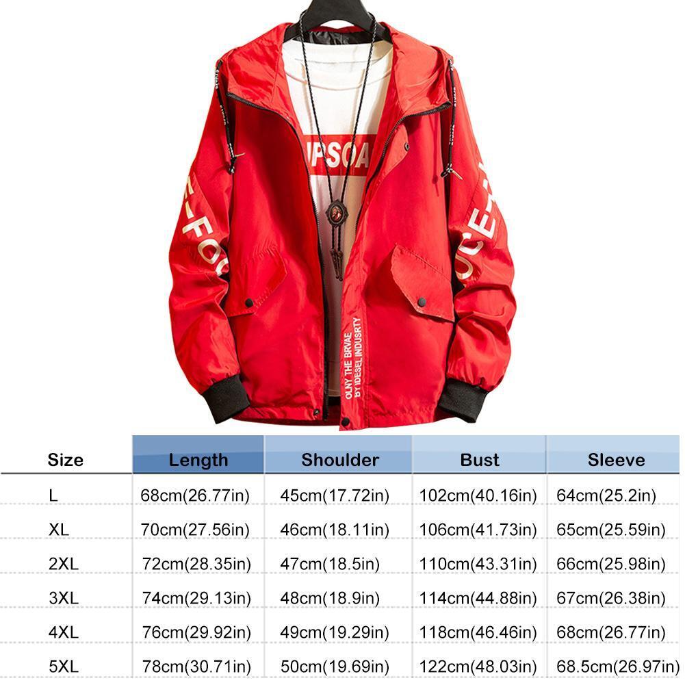 Autumn Winter Men Long-Sleeves Hooded Letters Pockets Jacket (Red L)