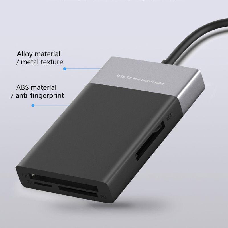 6 In 1 High Speed USB 3.0 2 Port HUB Adapter to XQD/CF/for SD/TF Card Reader Kit