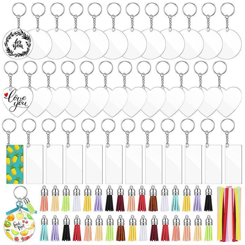 144Pcs DIY Keychain Charms Kit Acrylic Keychains for Key Ring Charm Tote Pendant