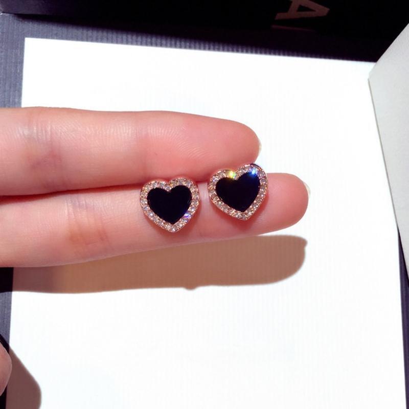 Rhinestone Heart Stud Earrings Pierced Ear Jewelry Wedding Holiday New Year Gift
