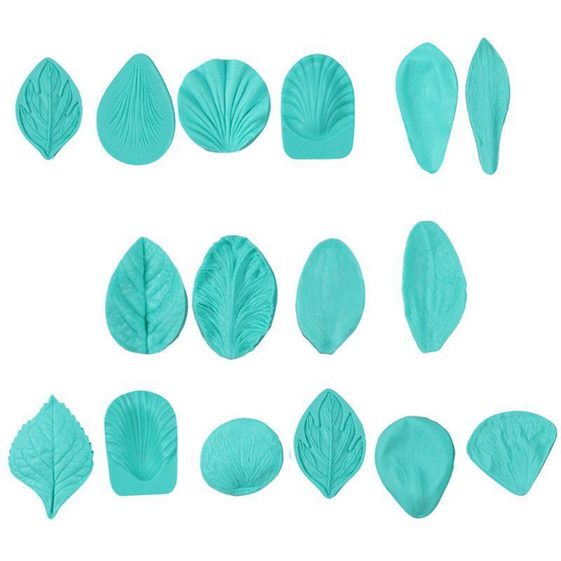 16PCS Gum Paste Flower Veining Silicone Fondant Molds for Wedding Cake Decor