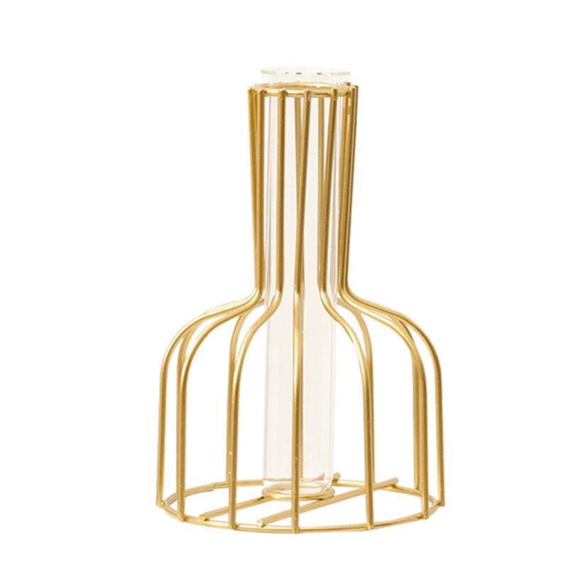 Nordic Style Wrought Iron Flower Pot Glass Tube Vase Hydroponic Plant Flowers